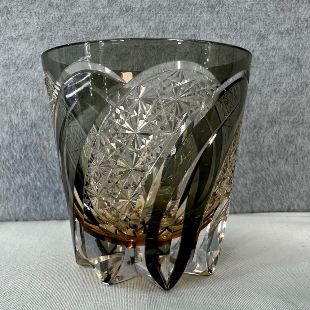 JEKE Handcut Crystal Smoky Gray Whisky Glass Edo Kiriko Style Lead-Free Crystal